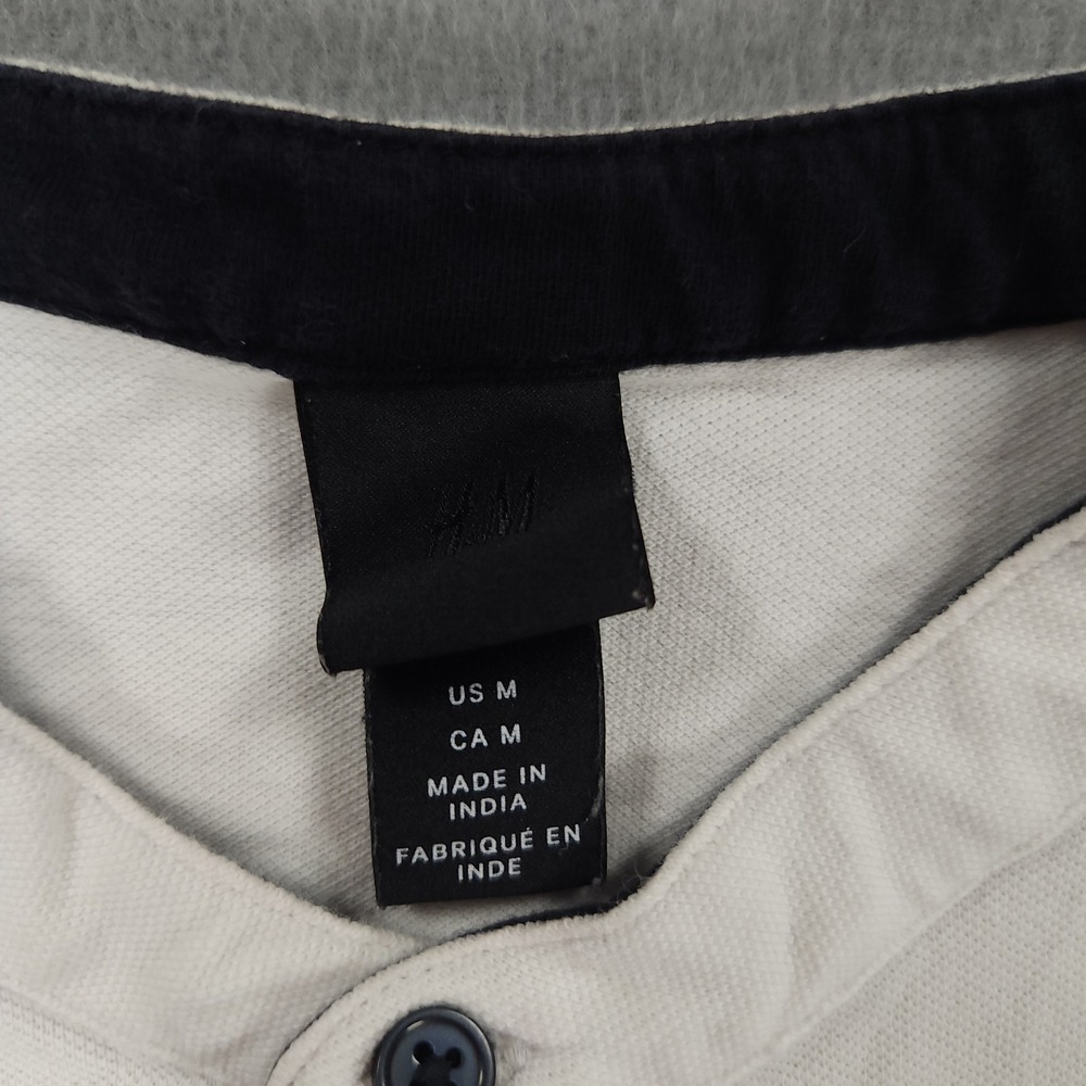H&M Men's Regular Fit Band Collar Short Sleeve Shirt White Size M 100% Cotton - Picture 3 of 9